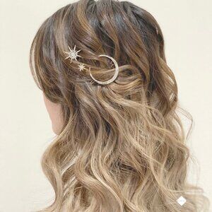 Moon & Star Rhinestone Hair Pin Set Gold Hair Pin  Star Hair Pin Moon Hair Pin